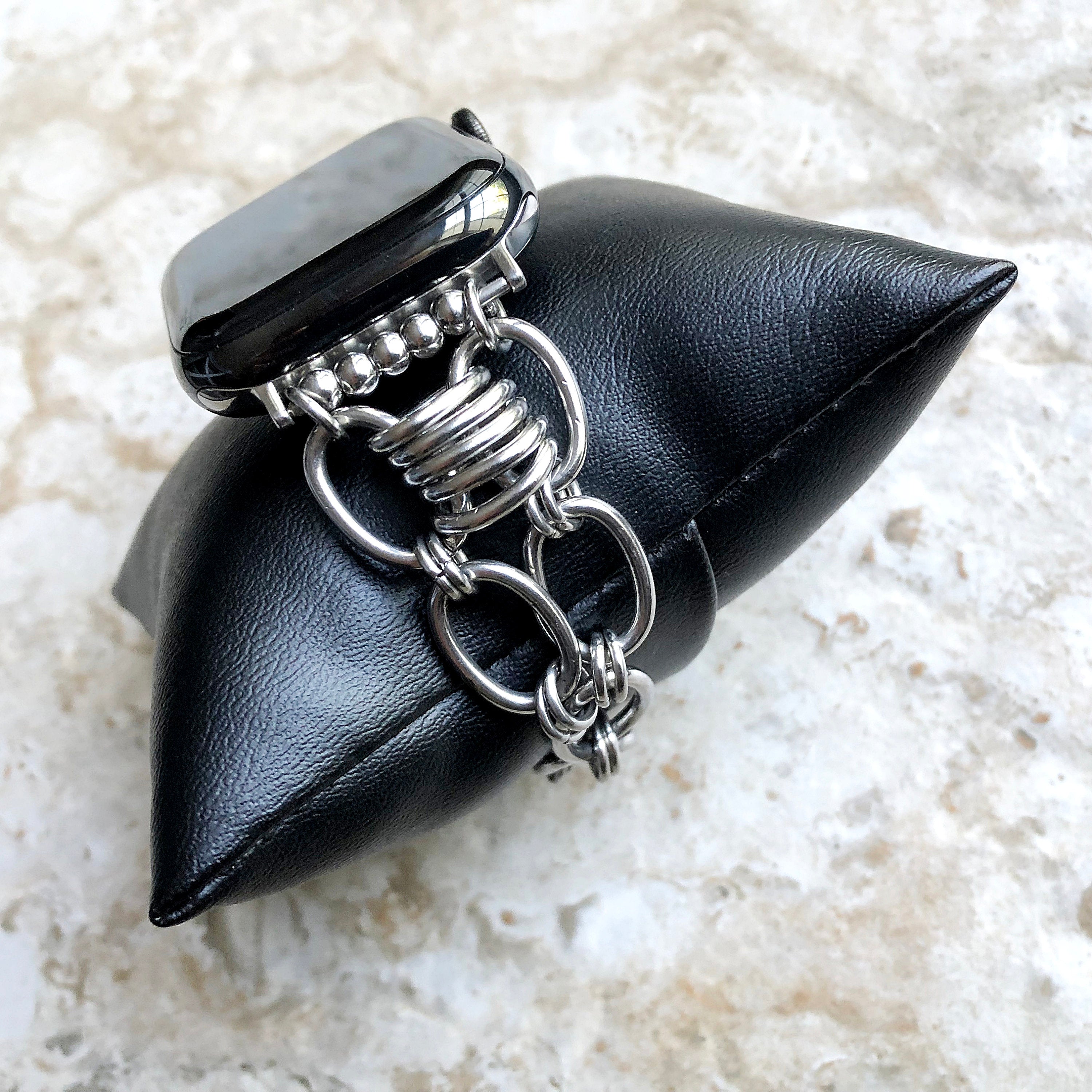 Apple Watch Band Silver Stainless Steel Bracelet for iWatch Ultra 2 49mm and 9 8 Series 41mm 45mm Case Handmade Fashion Jewelry Strap -N29